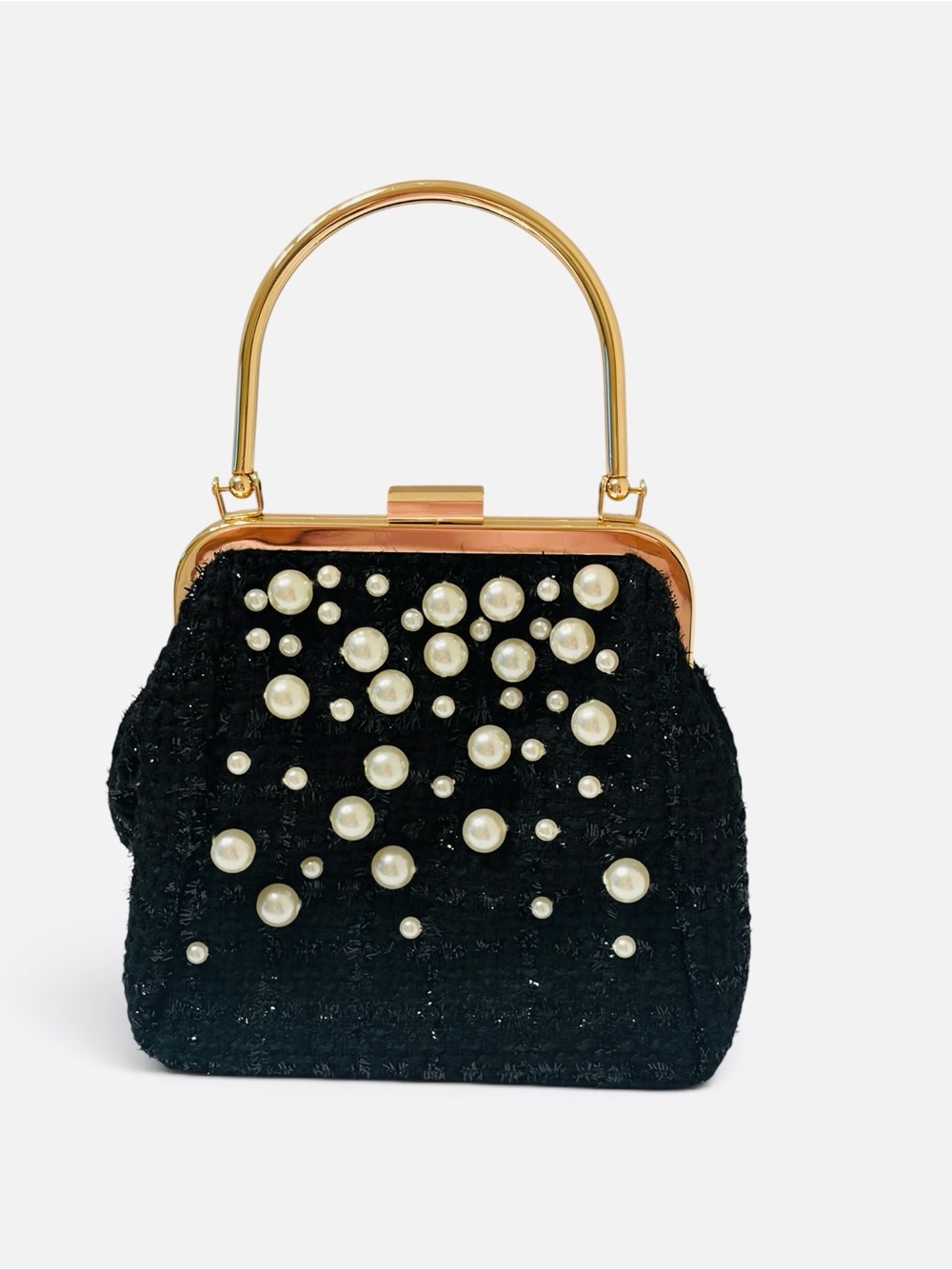 Antonio Melani Black Pearl Frame Evening Bag Gold Chain